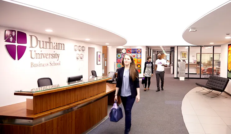 The busy Business School reception area