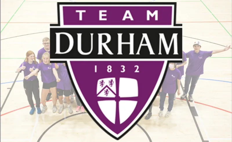 Team Durham logo with students in background on a sports court